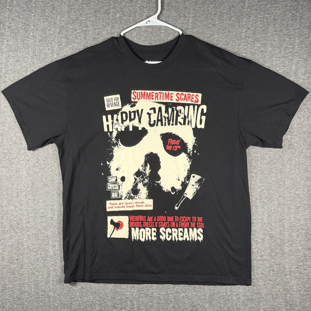 Friday The 13th Shirt Mens XL Black Jason Mask Happy Camping Horror Slasher Tee